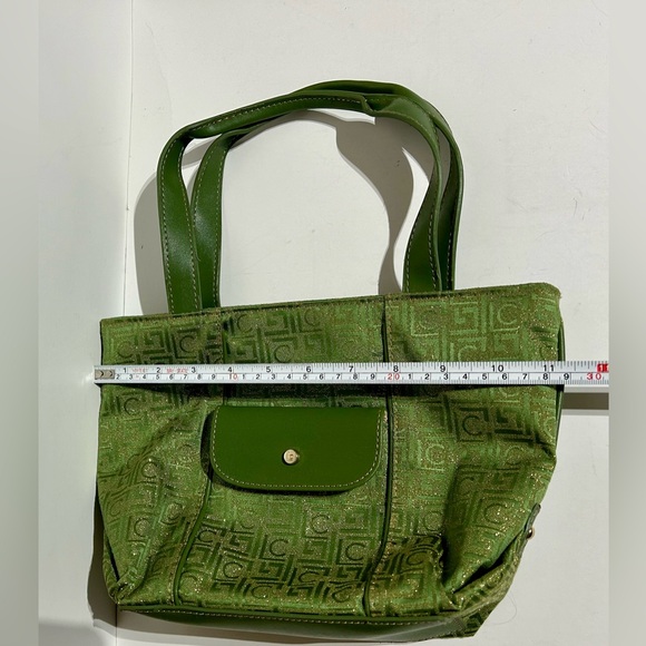 Liz Claiborne Vintage Handbag Satchel Shoulder Bag Purse Pocket Green with Gold - Picture 14 of 16